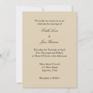 Tan Beige Brown Plain Simple Wedding Invitation