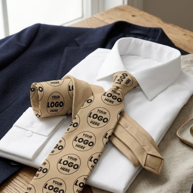 Tan / Beige Custom Logo Repeat Pattern Professiona Tie (Tan / Beige Custom Logo Repeat Pattern Professional Branded Tie)