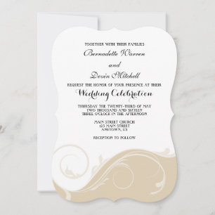 Tan Beige Floral Swirl Bracket Wedding Invites