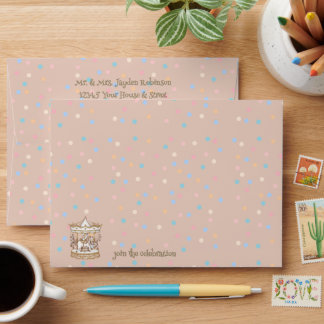 Tan/Beige Horse Carousel Dots Baby Shower Envelope