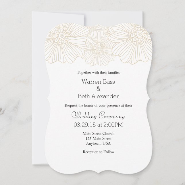 Tan Beige Mod Flower Outlines Wedding Invitations (Front)