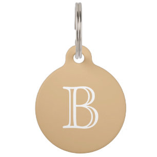 Tan Beige Monogram Initial Pet Tag