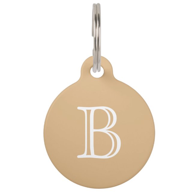 Tan Beige Monogram Initial Pet Tag (Front)