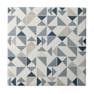 Tan Beige Navy Blue Square Triangle Elegant Ceramic Tile