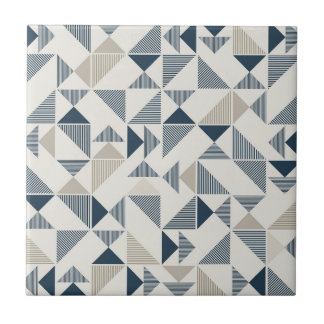 Tan Beige Navy Blue Square Triangle Elegant Ceramic Tile