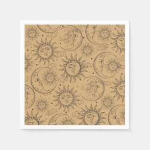 Tan Beige Vintage Celestial Sun Moon Stars Party Napkin