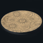 Tan Beige Vintage Celestial Sun Moon Stars Party Paper Plate<br><div class="desc">Customise with text if desired</div>