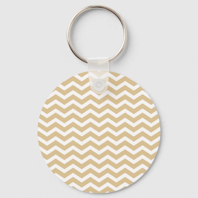 Tan Beige White Chevron Pattern Key Ring (Front)