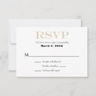 Tan Beige White Plain Simple Wedding RSVP Cards