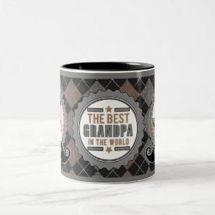 Tan Best Grandpa in the World Moustache with Photo Two-Tone Coffee Mug