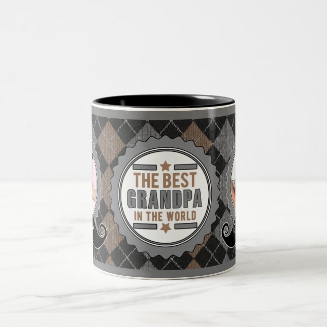 Tan Best Grandpa in the World Moustache with Photo Two-Tone Coffee Mug (Center)