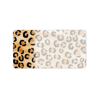 Tan, Black and Brown Leopard Print Pattern. Label