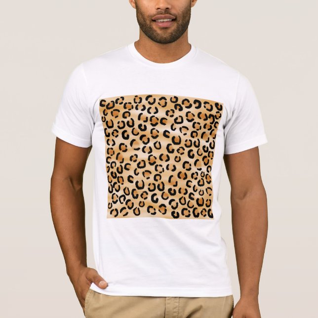 Tan, Black and Brown Leopard Print Pattern. T-Shirt (Front)