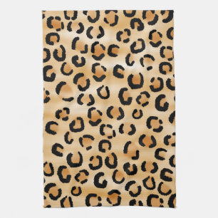 Tan, Black and Brown Leopard Print Pattern. Tea Towel