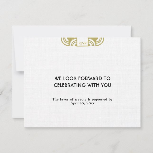Tan black art deco wedding enclosure RSVP response (Front)