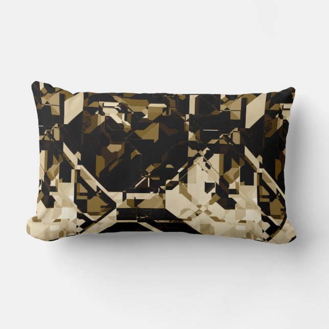 Tan Black & Beige Abstract Geometric Pattern Lumbar Cushion (Front)