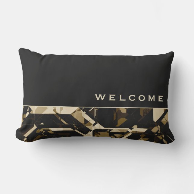 Tan Black & Beige Abstract Geometric | Welcome Lumbar Cushion (Front)