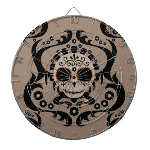 Tan Black Cartoon Sugar Skull Tribal Dartboard