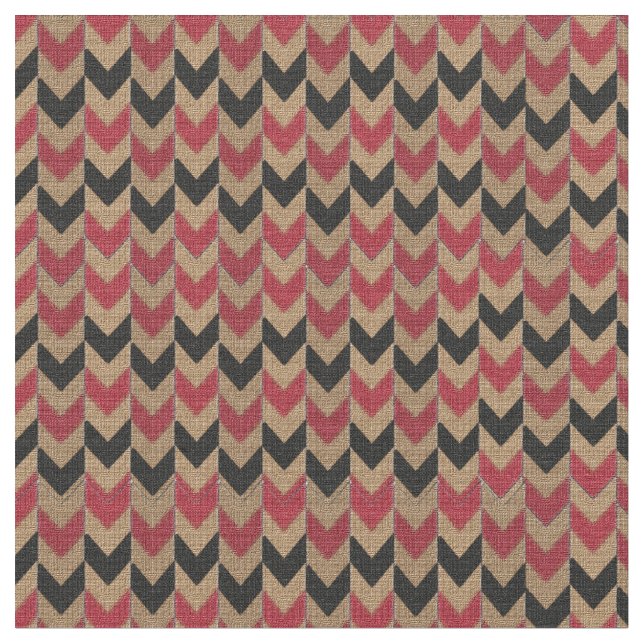 Tan, Black, Dark Red Burlap Texture Arrow Fabric (Close Up)