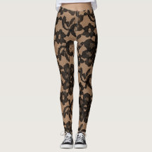 Tan & Black Elegant Faux Lace Spandex Leggings