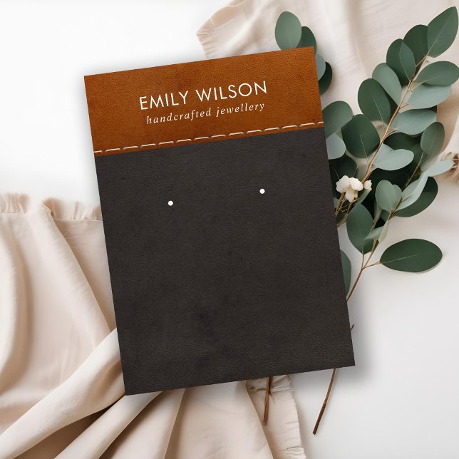 TAN BLACK LEATHER TEXTURE STUD EARRING DISPLAY BUSINESS CARD (Creator Uploaded)
