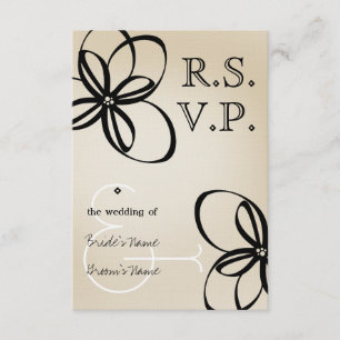 Tan & Black Modern Wedding RSVP With Flowers Card