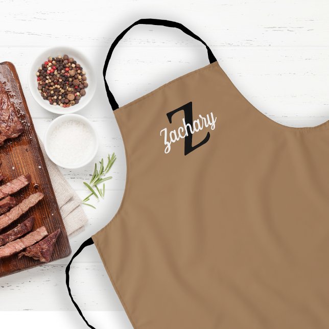 Tan Black Monogram Personalised Apron (Creator Uploaded)