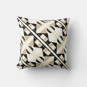 Tan Black Off-White Diagonal Tile Abstract Design Cushion