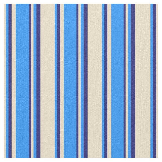 Tan, Blue, and Midnight Blue Coloured Stripes Fabric (Close Up)