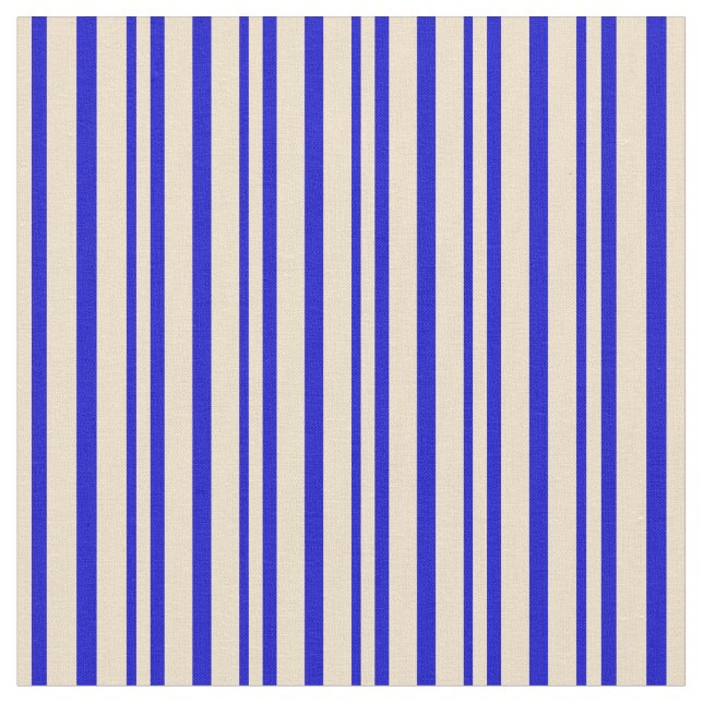 Tan & Blue Coloured Striped Pattern Fabric (Close Up)