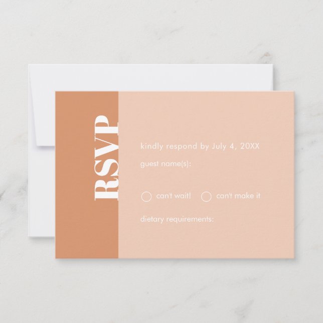 Tan & Blush Bold Modern Minimalist Boho RSVP Card (Front)