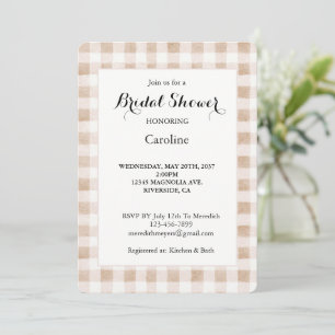 Tan Blush Cream Plaid Stripes Bridal Shower Invitation