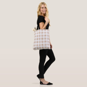 Tan Blush Cream Plaid Stripes Tote Bag