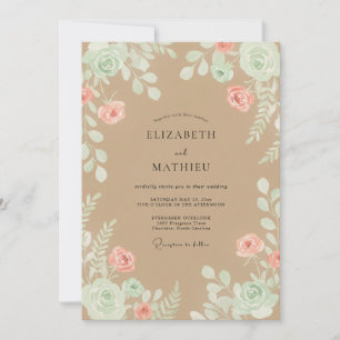Tan Blush Leafy Wedding Invitation