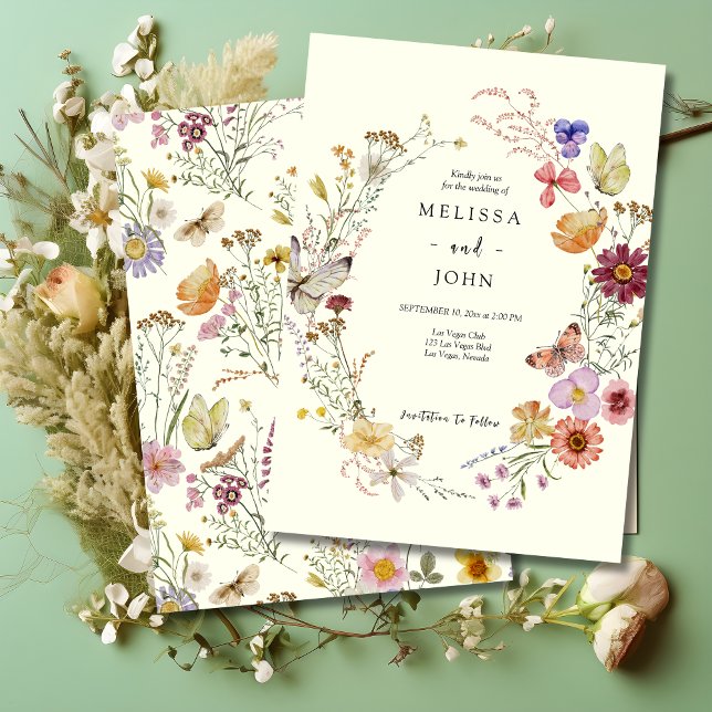 Tan Bohemian Wildflower Wedding Invitation (Creator Uploaded)
