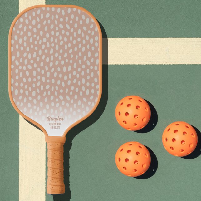 Tan Boho Chic Polka Dot Pattern Custom Text Pickleball Paddle (Creator Uploaded)