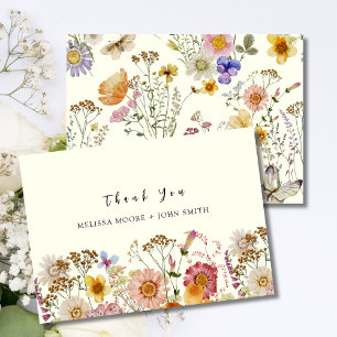 Tan Boho Wildflower Wedding Thank You Card