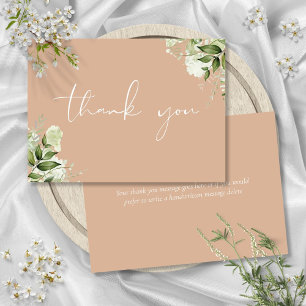 Tan Botanical Greenery Elegant Script Thank You Card