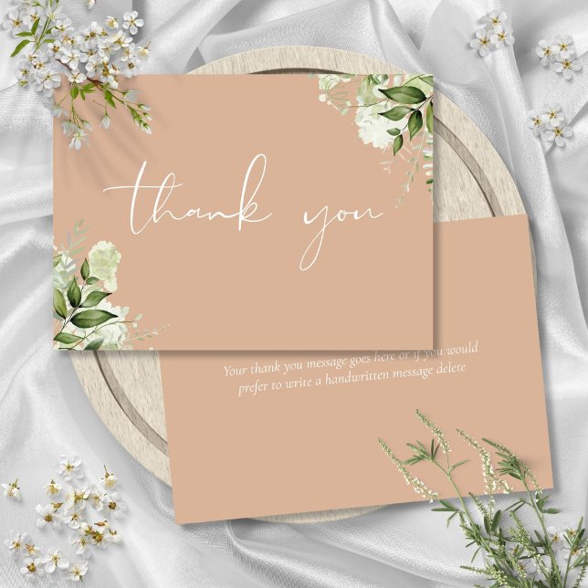 Tan Botanical Greenery Elegant Script Thank You Card (Tan Botanical Greenery Elegant Script Thank You Card)
