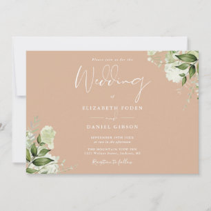Tan Botanical Greenery Monogram Wedding Invitation
