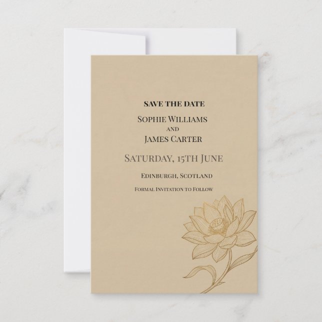Tan Botanical Wedding Save The Date (Front)