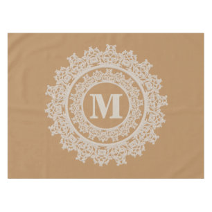 Tan Brown and Cream Elegant Monogram Tablecloth