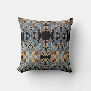Tan Brown Beige Black Blue Mediterranean Mosaics Cushion