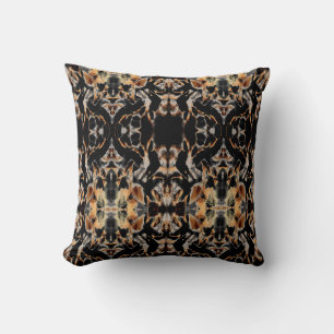 Tan Brown Beige Black Mediterranean Mosaic Motif Cushion