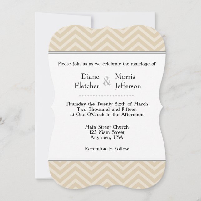 Tan Brown Beige Chevron Wedding Invitations (Front)