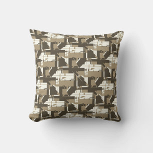 Tan Brown Beige Mosaic-like Tile Abstract Design Cushion