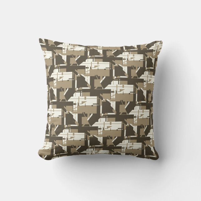 Tan Brown Beige Mosaic-like Tile Abstract Design Cushion (Front)