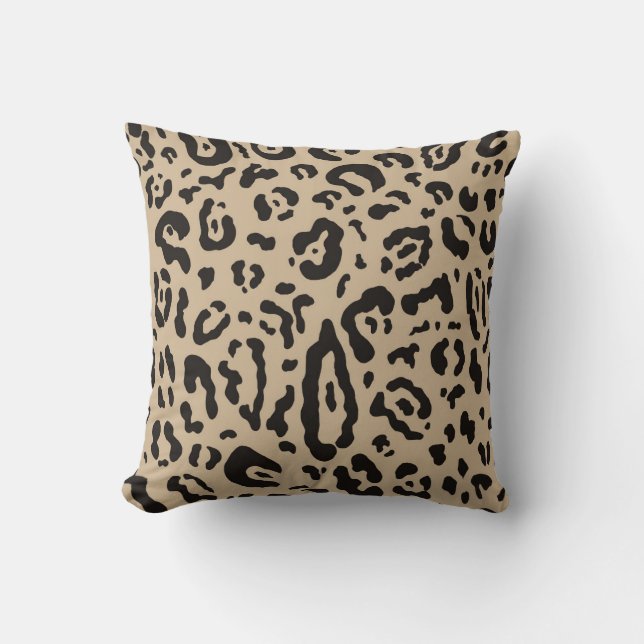 Tan Brown & Black Cheetah Leopard Animal Print  Cushion (Front)
