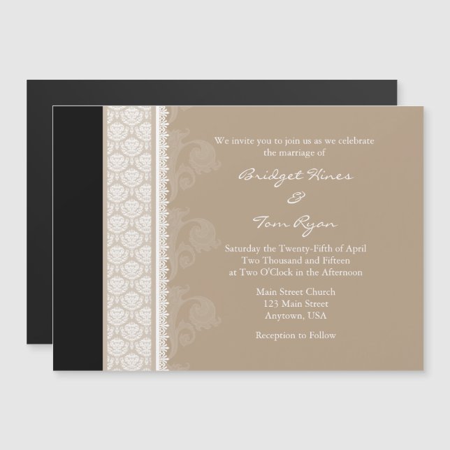 Tan Brown Black Modern Magnetic Wedding Invitation (Front/Back)