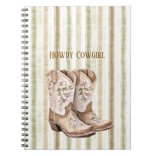 Tan Brown Blush Pink Floral Cowgirl Boots Notebook
